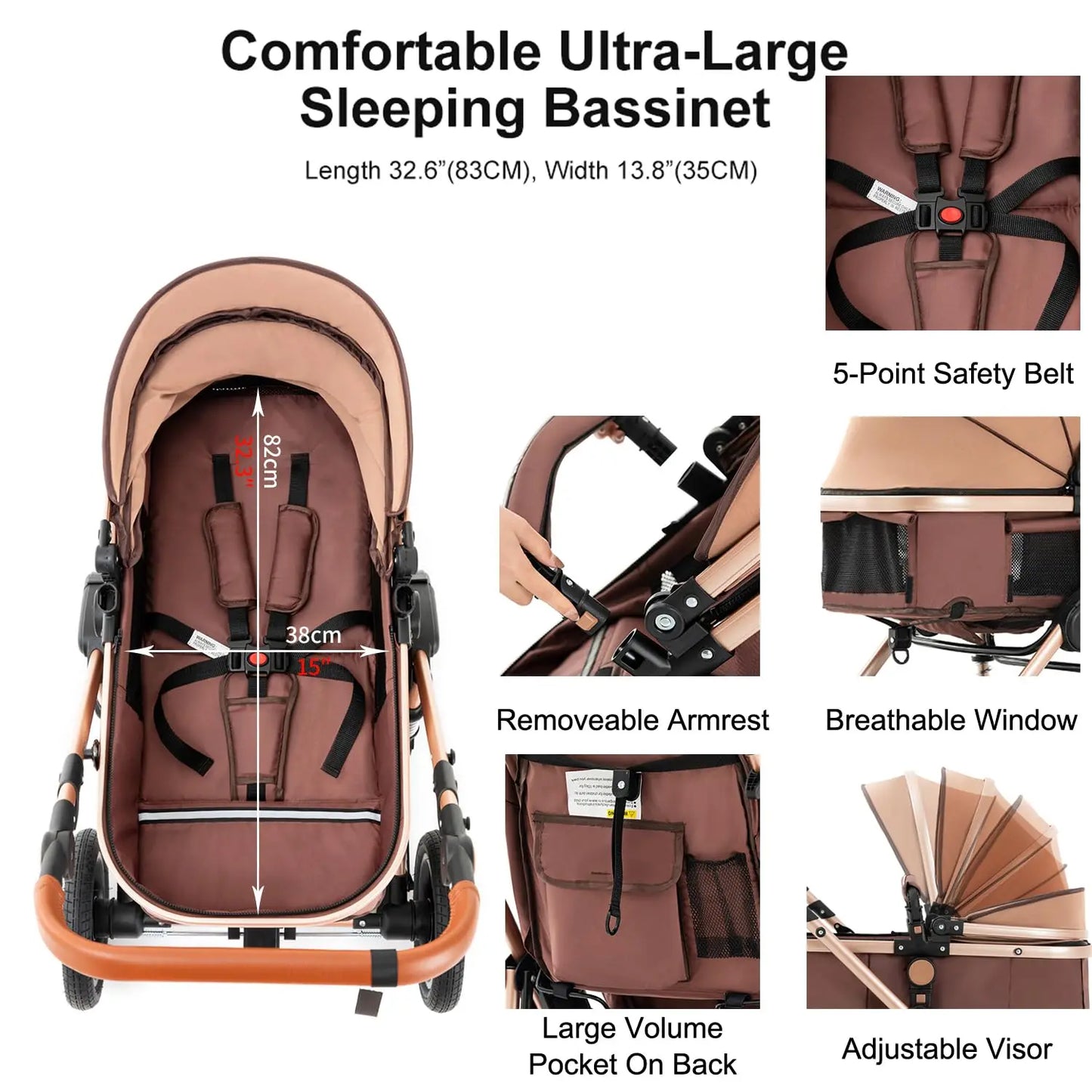 Baby Stroller Combo Car Seat - Infant Pushchair with Carry Cot Foldable Reversible Pram,Travel System with Isofix Base Upto 5lbs