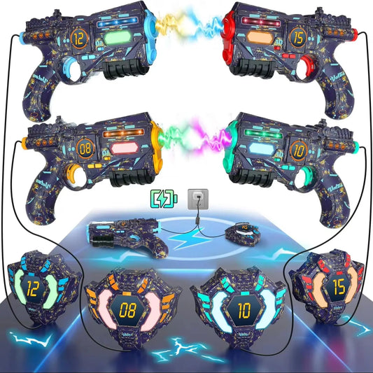 VATOS Rechargeable Infrared Laser Tag Guns Set x4 Vests Data SYNC Outdoor Indoor Shooting Pistol Guns Game for Kids Boys Gifts