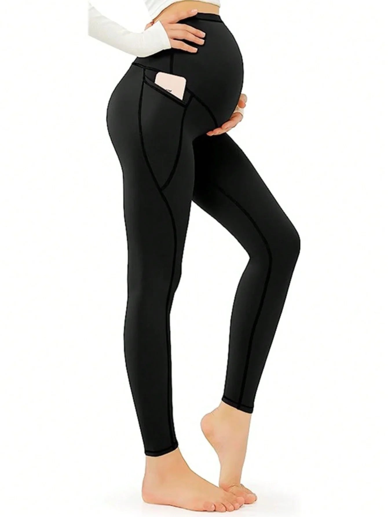 Women's Maternity Stretchy Leggings - Belly Pocket Supportive Non-See-Through Yoga Pants for Pregnant Women (Daily Wear)