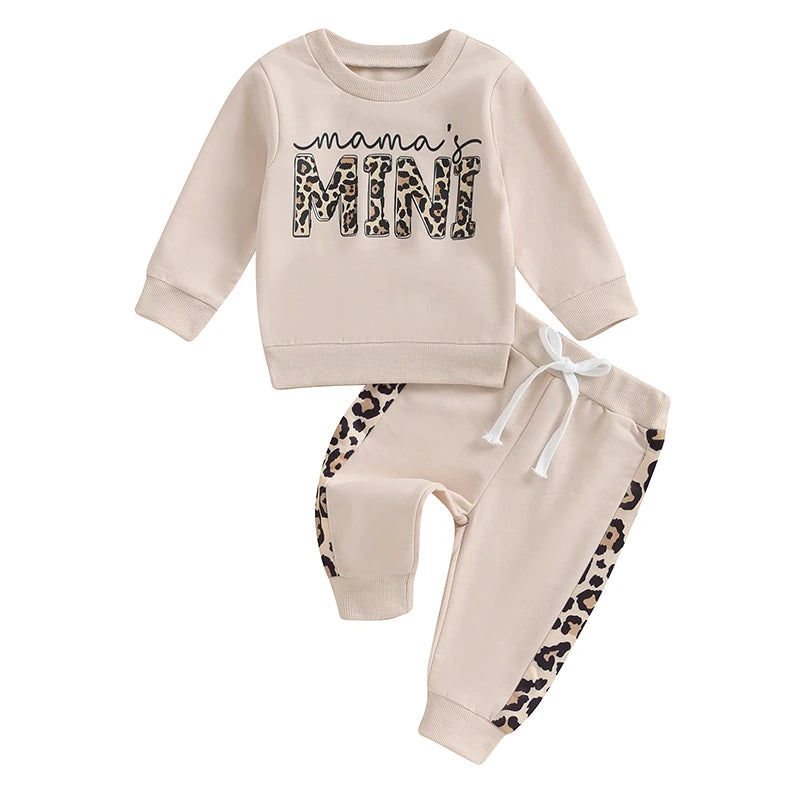 2023-09-15 Lioraitiin 0-3Y Newborn Baby Girls Clothing Set Letter & Leopard Print Long Sleeve Pullover Strap Pants 2 Pcs Outfit