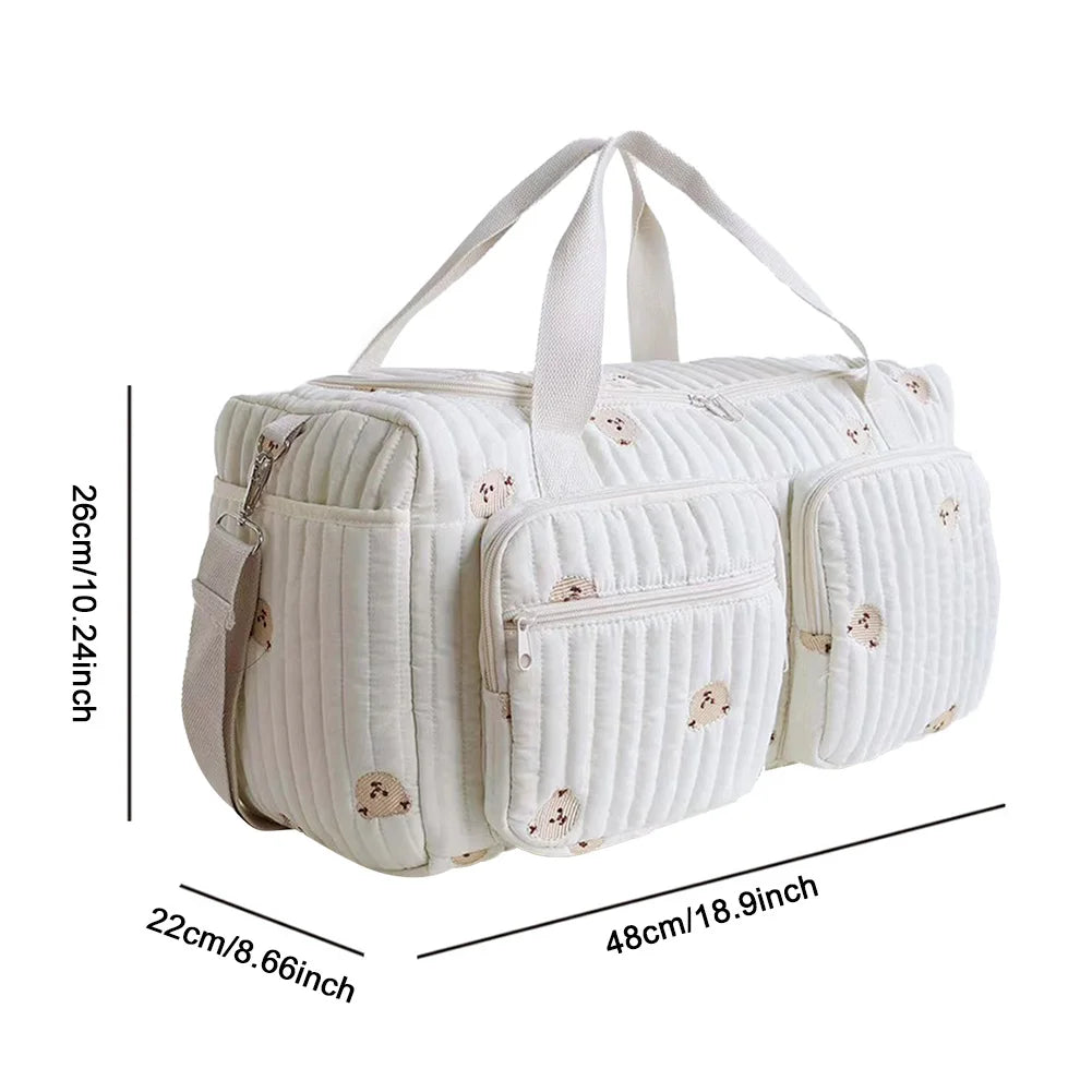 Quilted Baby Diaper Bag Large Mommy Bag Cute Duffle Bag for Women (Bear)