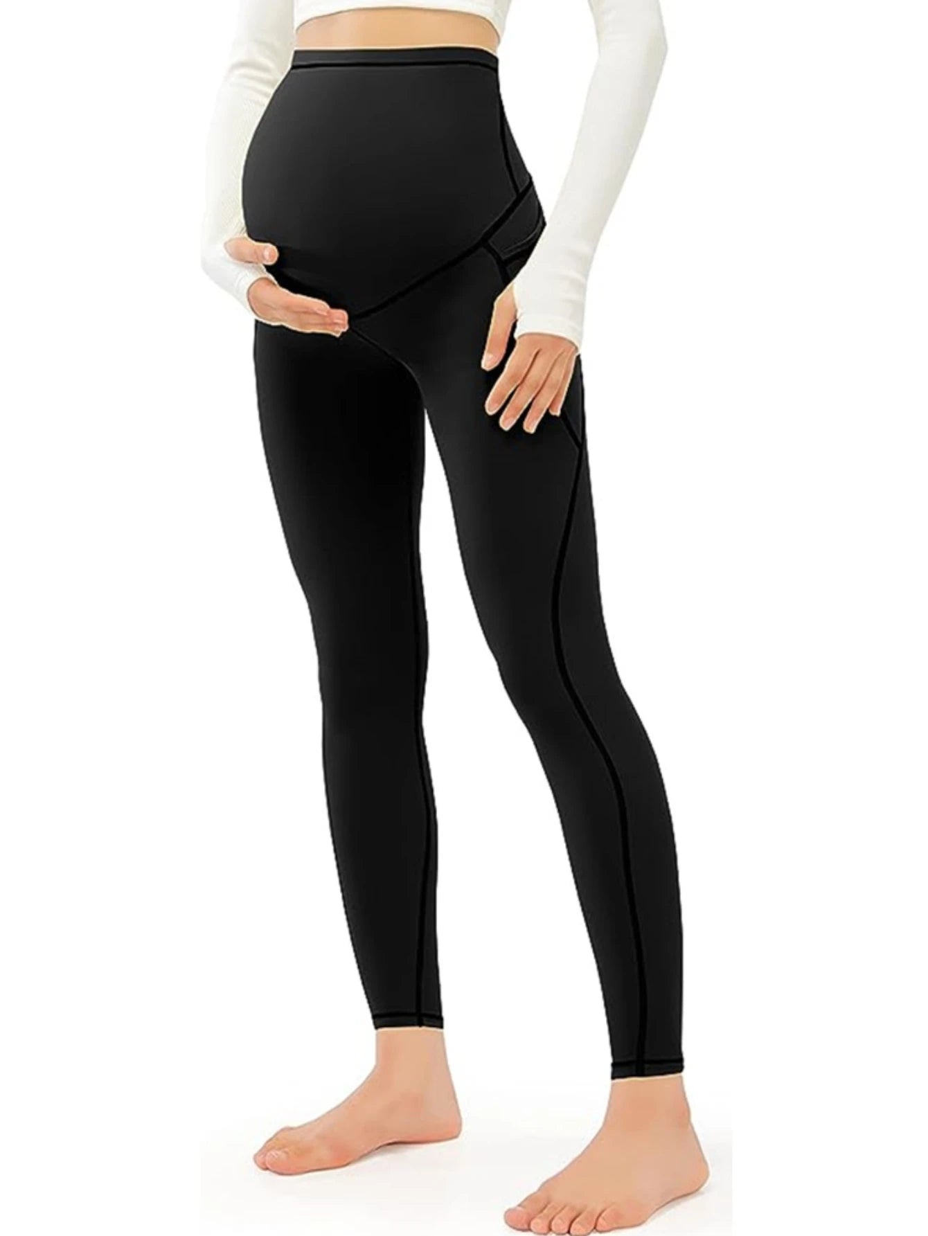 Women's Maternity Stretchy Leggings - Belly Pocket Supportive Non-See-Through Yoga Pants for Pregnant Women (Daily Wear)