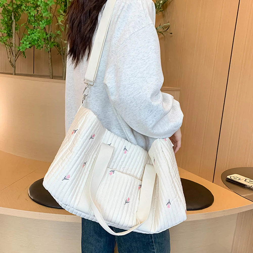 Baby Diaper Bag Embroidered Nappy Organizer Messenger Bag Cute Cartoon Shoulder Bag with Zipper Luggage Tote Bag for Travel