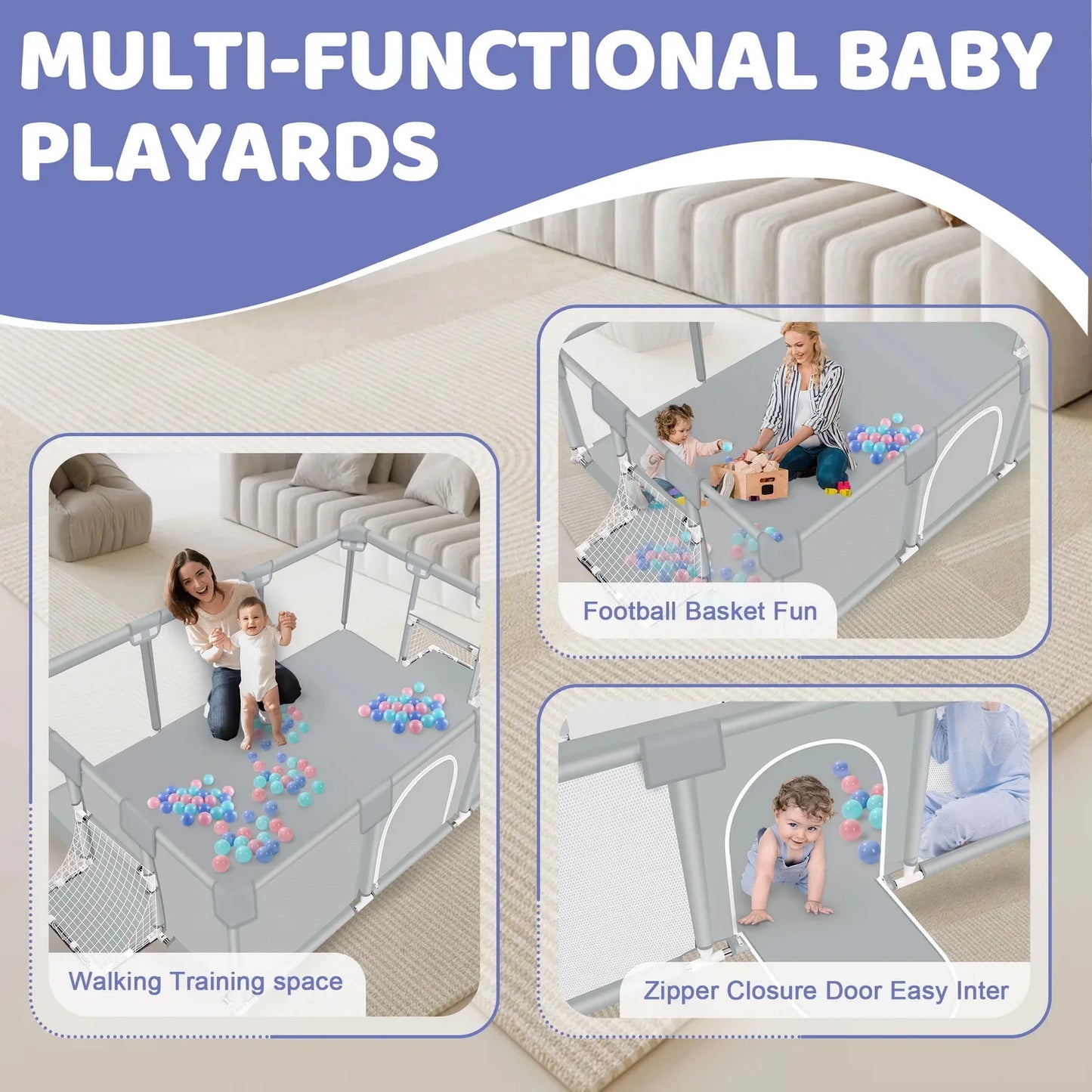 ANGDUO Baby Playpen 71 Inch Large Baby Play Yard With Soft Breathable Mesh Safety Play Fence For Infant And Toddlers Light Grey