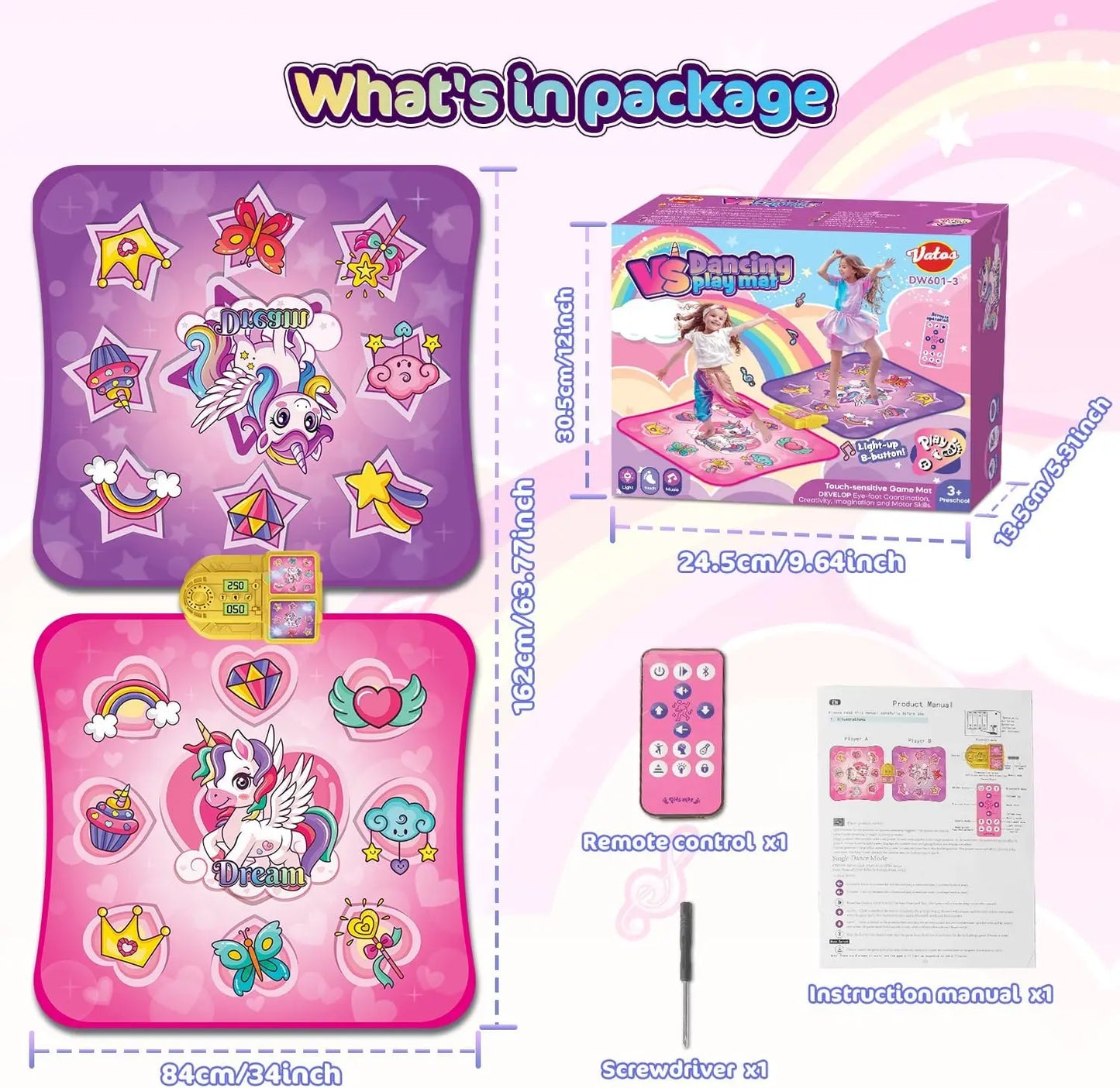 VATOS Unicorn Dance Mat x2 Toys for Girls 9-Level Dancing Game Indoor Outdoor Music Play Mat Christmas Gifts for Kids Ages 3+