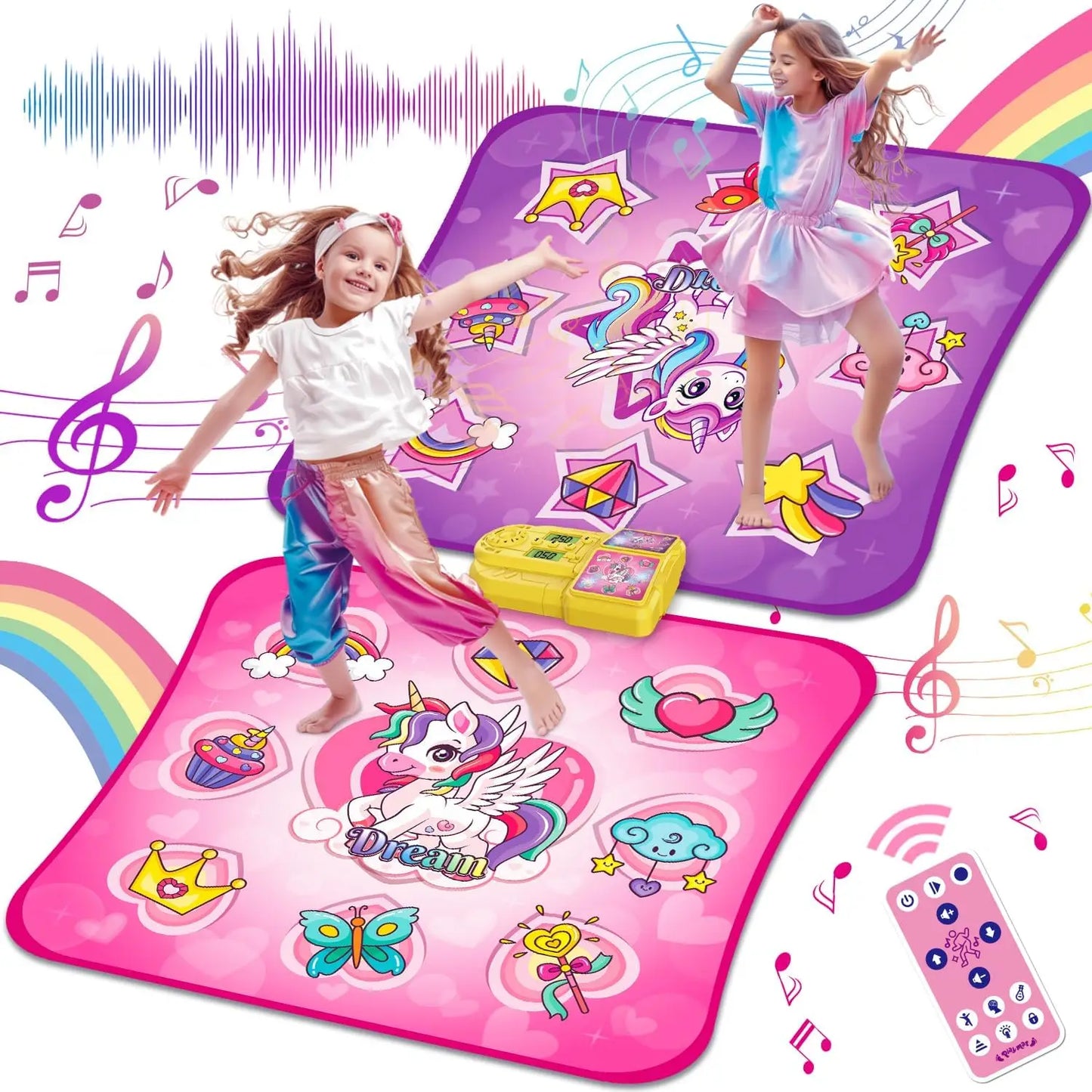 VATOS Unicorn Dance Mat x2 Toys for Girls 9-Level Dancing Game Indoor Outdoor Music Play Mat Christmas Gifts for Kids Ages 3+