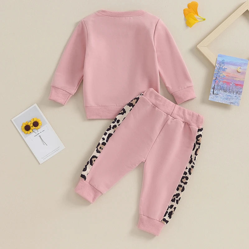 2023-09-15 Lioraitiin 0-3Y Newborn Baby Girls Clothing Set Letter & Leopard Print Long Sleeve Pullover Strap Pants 2 Pcs Outfit