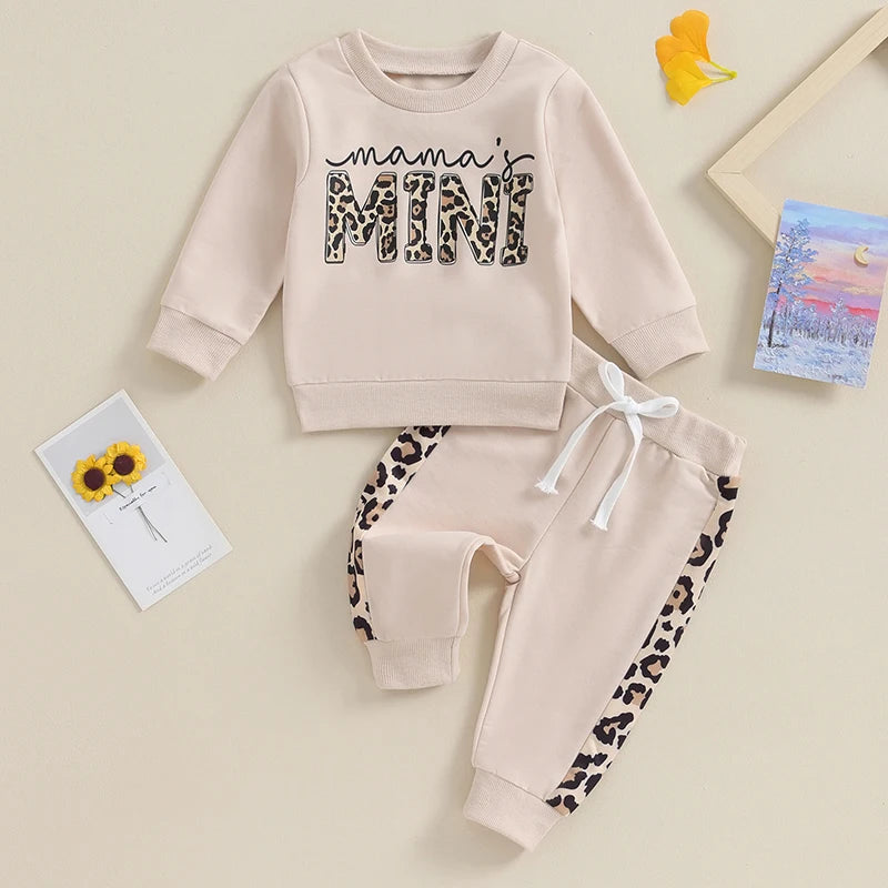 2023-09-15 Lioraitiin 0-3Y Newborn Baby Girls Clothing Set Letter & Leopard Print Long Sleeve Pullover Strap Pants 2 Pcs Outfit