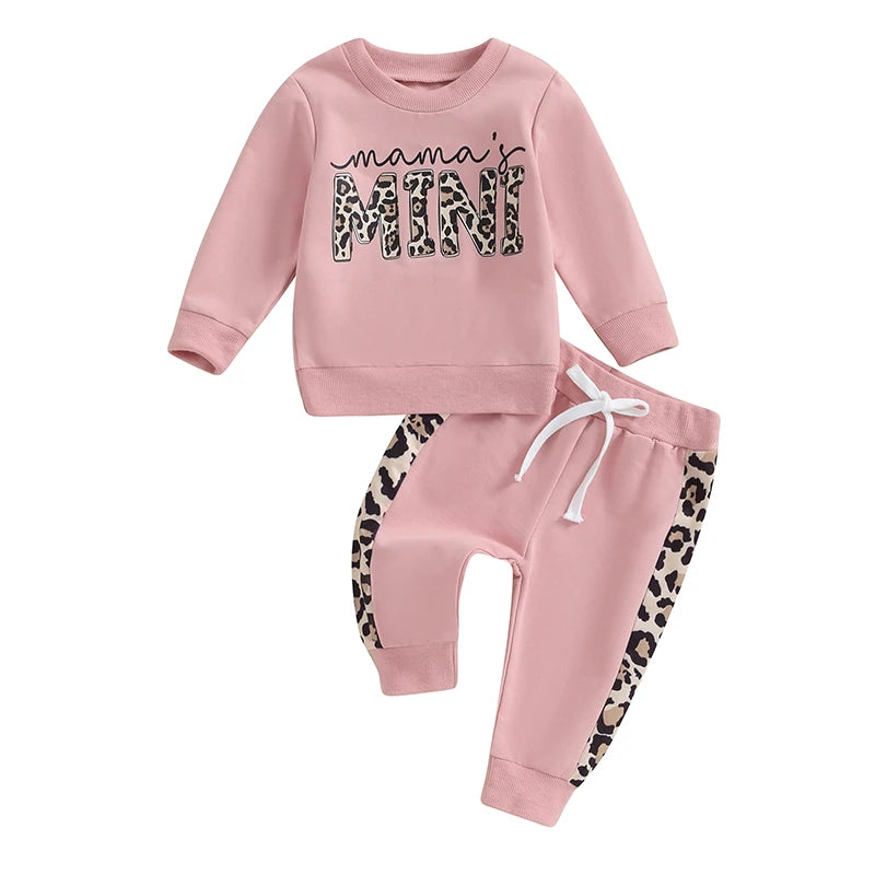 2023-09-15 Lioraitiin 0-3Y Newborn Baby Girls Clothing Set Letter & Leopard Print Long Sleeve Pullover Strap Pants 2 Pcs Outfit