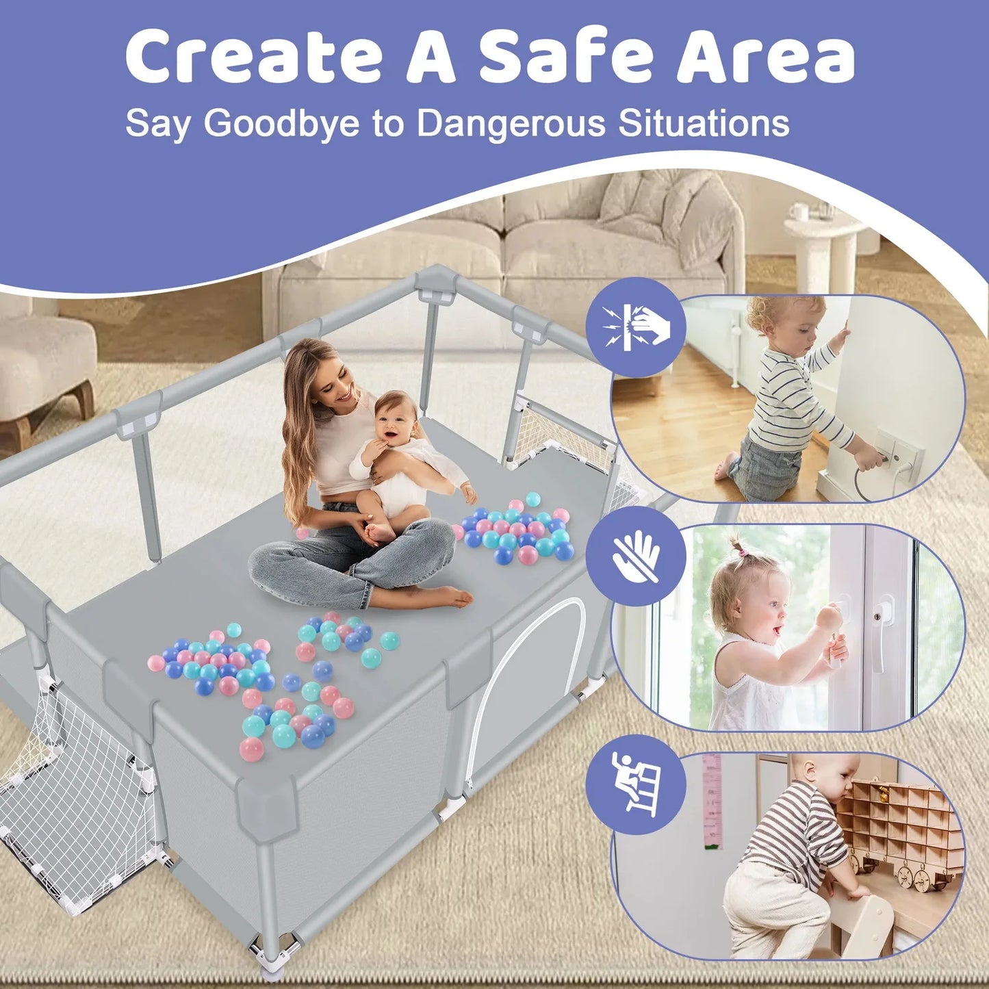 ANGDUO Baby Playpen 71 Inch Large Baby Play Yard With Soft Breathable Mesh Safety Play Fence For Infant And Toddlers Light Grey