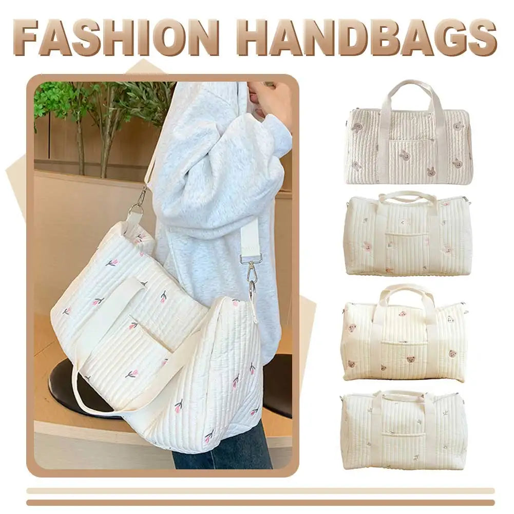 Baby Diaper Bag Embroidered Nappy Organizer Messenger Bag Cute Cartoon Shoulder Bag with Zipper Luggage Tote Bag for Travel