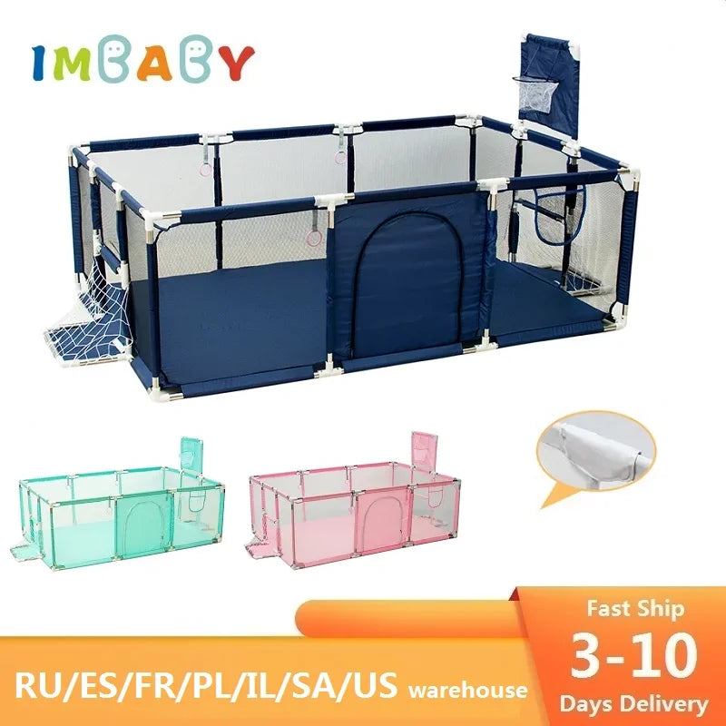 IMBABY Large Playpen for 0-6 Years - Indoor/Outdoor Safety Play Yard with Soft Padding and Ball Pit, Toddler Activity Center