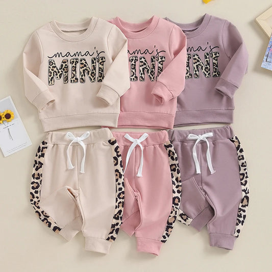 2023-09-15 Lioraitiin 0-3Y Newborn Baby Girls Clothing Set Letter & Leopard Print Long Sleeve Pullover Strap Pants 2 Pcs Outfit