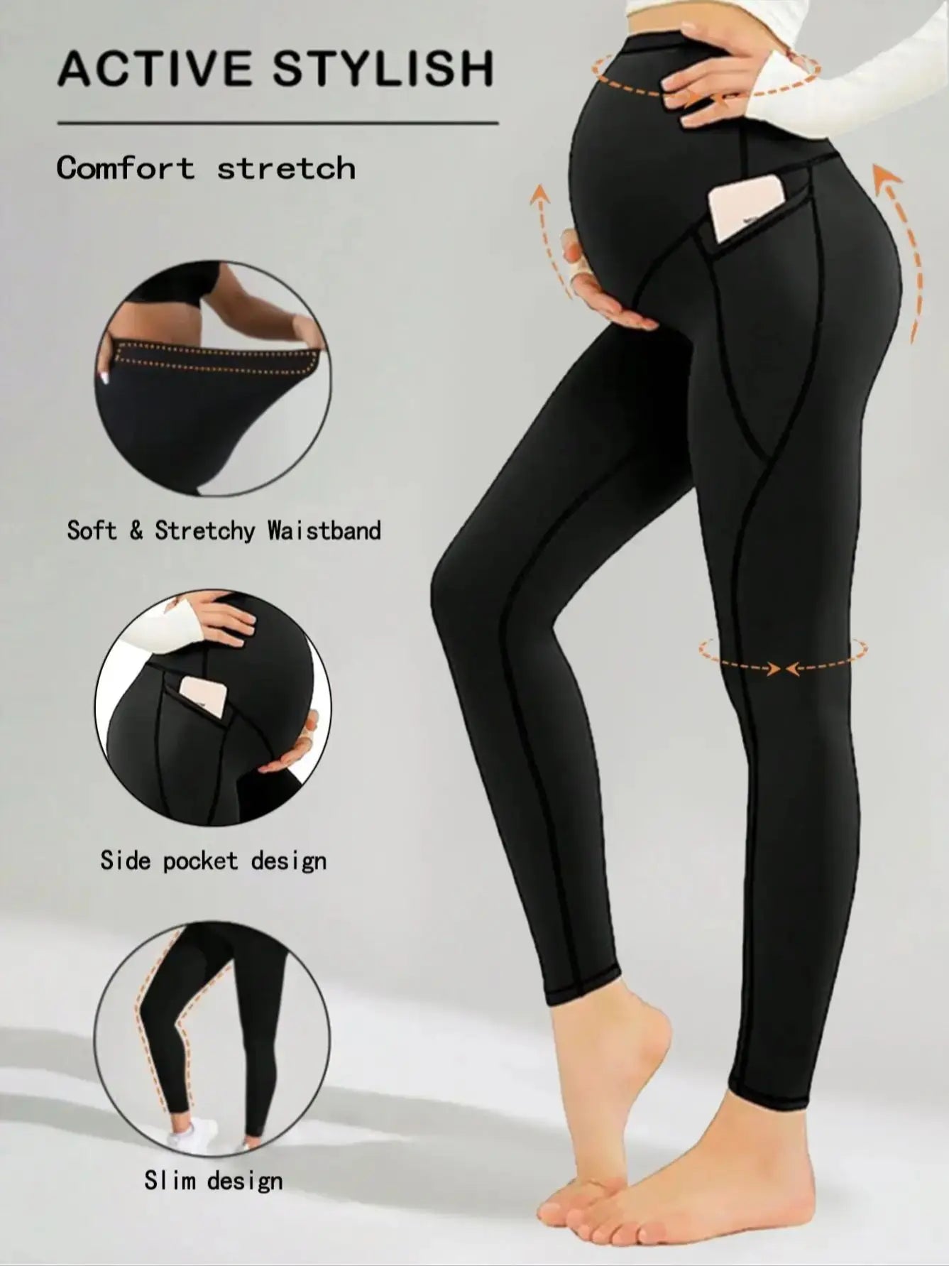 Women's Maternity Stretchy Leggings - Belly Pocket Supportive Non-See-Through Yoga Pants for Pregnant Women (Daily Wear)