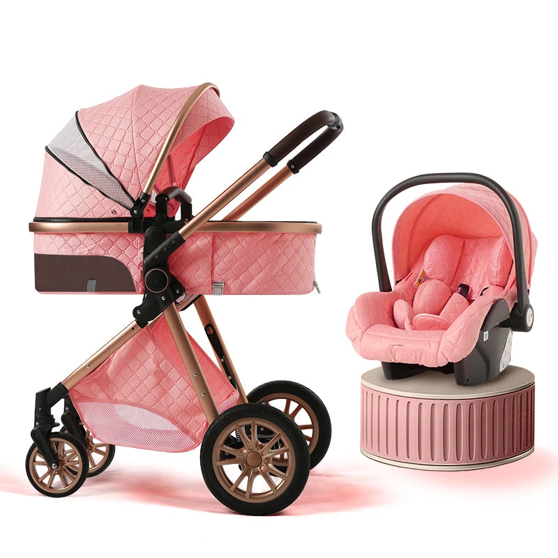 Luxury Baby Stroller 3 in 1 High Landscape Baby Cart Can Sit Can Lie Portable Pushchair Baby Cradel Infant Carrier