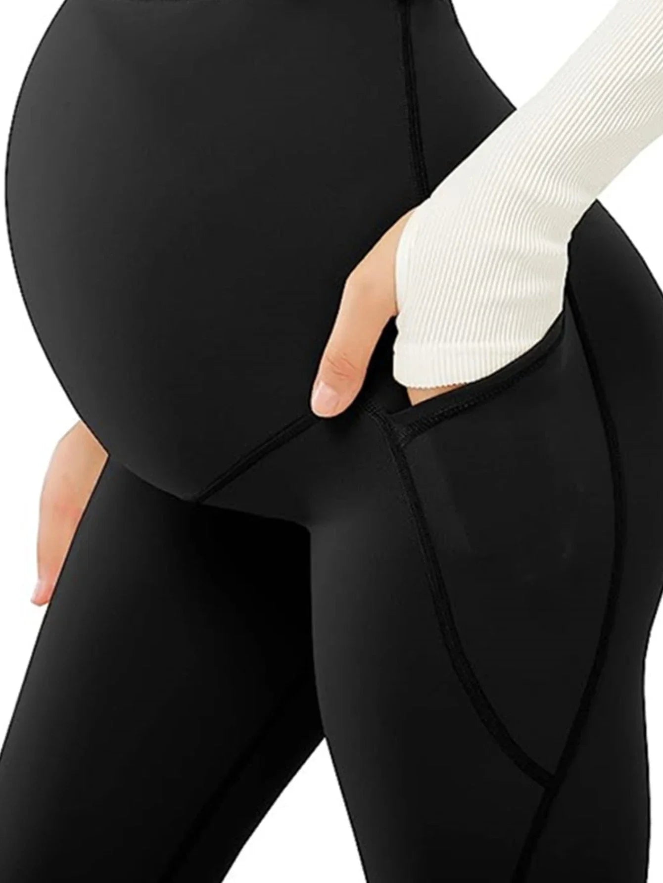 Women's Maternity Stretchy Leggings - Belly Pocket Supportive Non-See-Through Yoga Pants for Pregnant Women (Daily Wear)